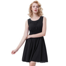 Belle Poque sans manches en coton à col A-Line One Piece Retro Vintage Black Dress BP000289-2